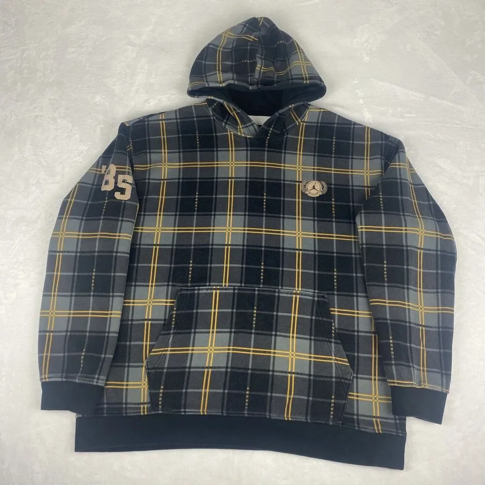 Jordan Hoodie and Sweatpant Set Mens  Extra Large Black Gold Plaid Logo Casual